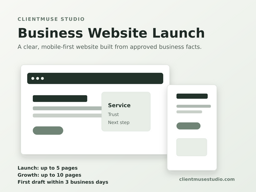 ClientMuse Studio Business Website Launch desktop and mobile website preview